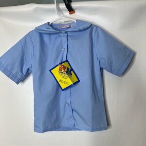 RK rifle Kaynee girls blue shirt sleeve Peter Pan collar uniform shirt sz 5 NWT